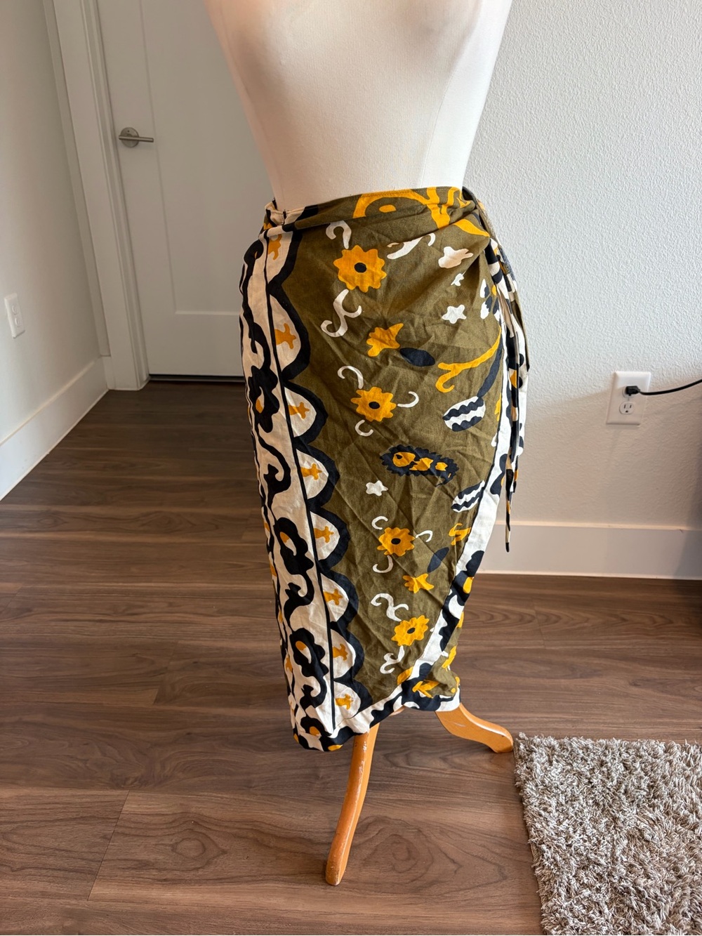 Zara Olive and Yellow Floral Swim Sarong Wrap